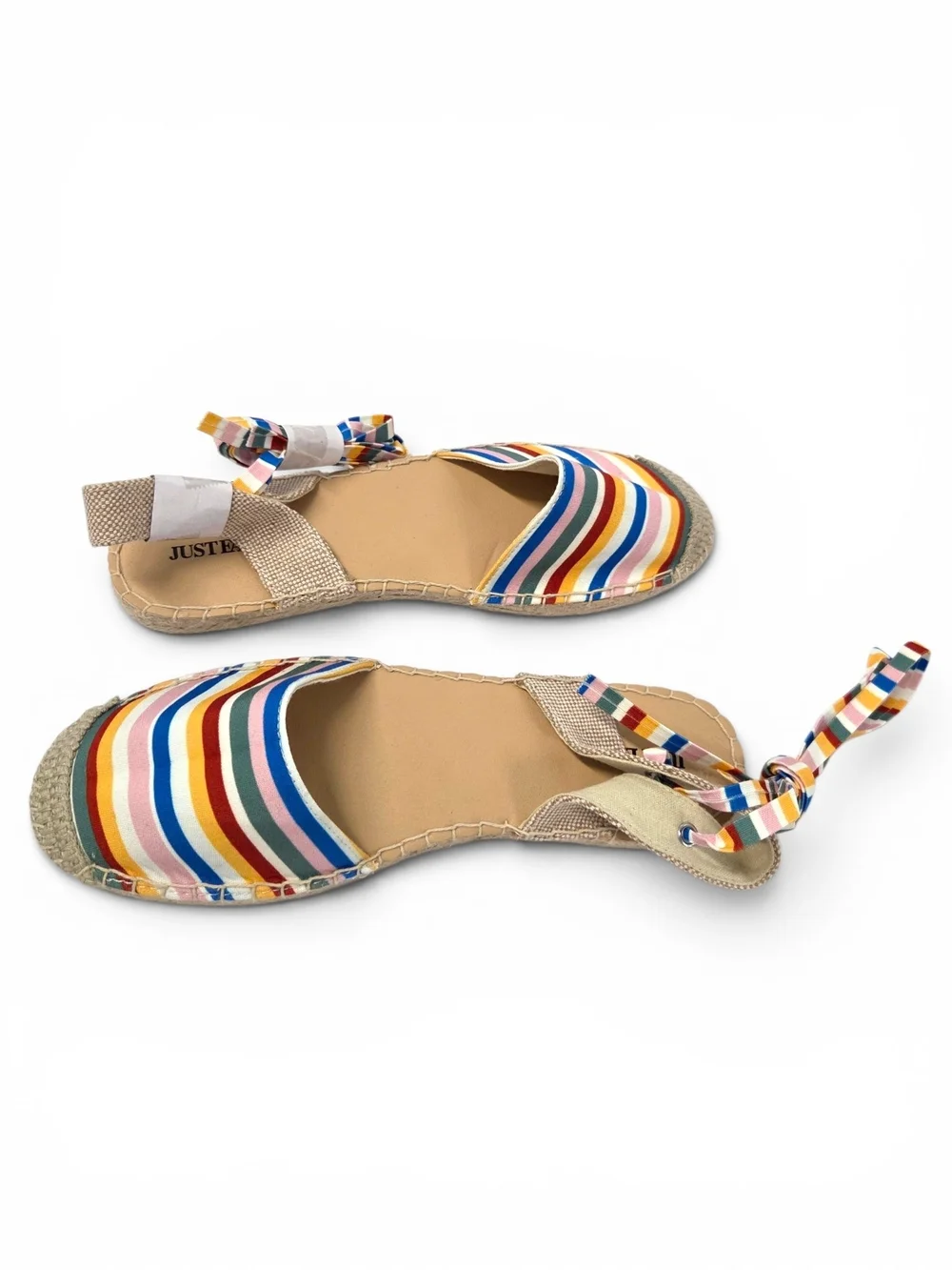 JustFab Ayla Rainbow Striped Espadrille Sandals Ankle Ties Size 11 NWOT